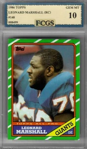 1986 Topps Leonard Marshall RC #148 Graded FCGS 10 GEM MINT!!! - Picture 1 of 2