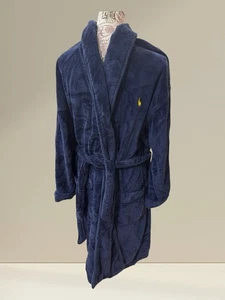 Polo Ralph Lauren Men's Microfiber Plush Robe Blue Gold Logo One Size EUC - Picture 1 of 10