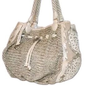 BRIGHTON IRAINA MASTERPIECE COLL. PERLWEISSE LEDERHANDTASCHE MIT SPITZE GEHÄKELT - Bild 1 von 23