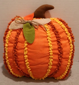 Pumpkin Throw Pillow Orange Corduroy Appliqued Trim Fall Autumn Evergreen - Picture 1 of 9