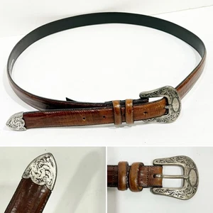 Cintura cowboy western vintage 1993 Jerry argento California 40 pelle USA - Foto 1 di 15