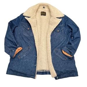 Vintage 70s 80s Wrangler Wrange Barn Coat XL Denim Sherpa Lined Jacket USA made - Bild 1 von 12