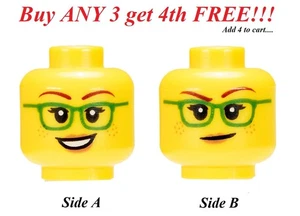 ☀️NUEVA LEGO Minifigura Minifigura Doble Cara Cabeza MUJER Niña Mujeres Nerd  - Imagen 1 de 4