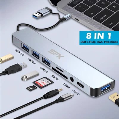 8 in 1 Multi Port USB-C Hub Type C To USB 3.0 4K Adapter For Macbook / Laptop UK - Image 1 of 4