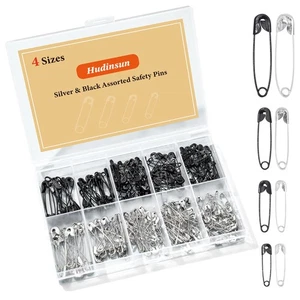 210 PCS 4 Different Sizes Silver and Black Safety Pins Assorted Small and Lar... - Bild 1 von 6