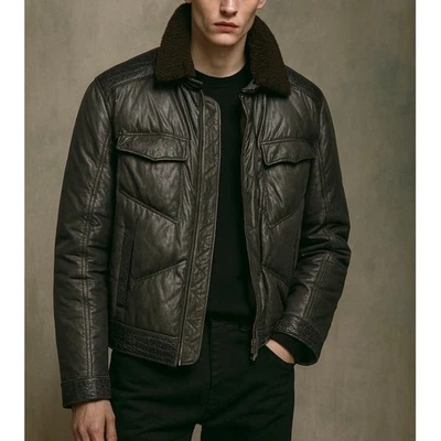Roberto Cavalli Embossed Leather Trim Down Bomber Puffer Coat - Image 1 of 4