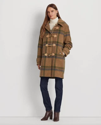 Lauren Ralph Lauren Women Natural Plaid Hooded Toggle Coat Size 18W NWT 695$ - Image 1 of 4
