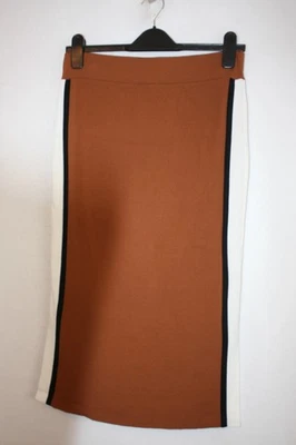 BNWOT SIZE M EX M&S TAN STRETCHY SKIRT WITH ELASTIC WAIST SIDE STRIPES   8420 - Image 1 of 3