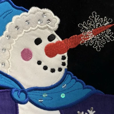 Vintage Quacker Factory Velvet Y2K Beaded Snowflake Snowman Holiday Jacket Small - Image 1 of 4