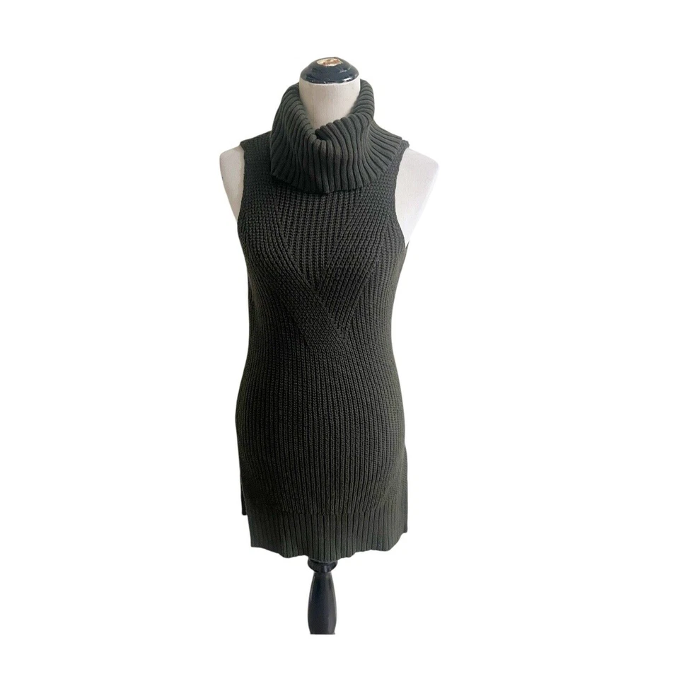 Anthropologie Moth Turtleneck Sleeveless Tunic Sweater Sz XXS Green Cotton Wool - Image 1 of 4