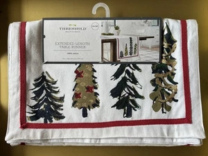 Table Runner Christmas 100% Cotton White Red Trees 14x108” Threshold Target New - Picture 1 of 3