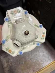 Porzellan PORCELIER 3-Birnen Deckenleuchte: Art Deco & MCM, fertig zum Aufhängen - Bild 1 von 6