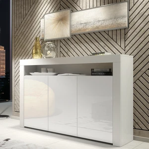 155cm Sideboard Cabinet with Open Shelf I White Gloss Doors Modern Storage Unit - Picture 1 of 10
