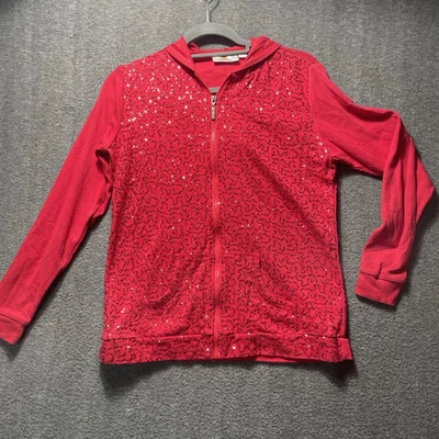 Quacker Factory Women's XS Red  Cardigan Embroidered Sequin Sweater Shirt Top - Image 1 of 4