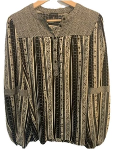 Bluse SCHNALLE SCHWARZ schwarz & elfenbein geometrisches Blumenmuster seidige Qualität XL - Bild 1 von 4