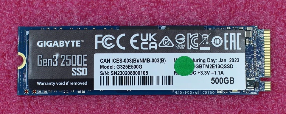 G325E500G - Gigabyte 500GB Gen3x4 2500E M Key SSD - Image 1 of 1