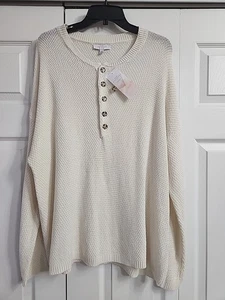 New Directions offener Strick Polo cremefarbener Pullover Damengröße XL entspannte Passform neu mit Etikett - Bild 1 von 4