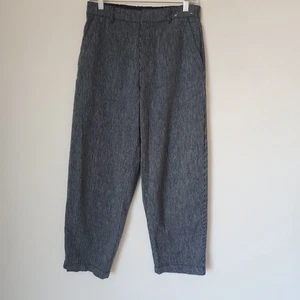 Uniqlo Linen Cotton Blend Stripe Relaxed Fit Tapered Pants Pocket Blue Women's S - Picture 1 of 9