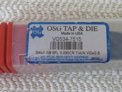 OSG 3/4 5fl #VG534-7515 Carbide End Mill 1-1/8 fl,  .030cr Tialn Coat - Image 1 of 4