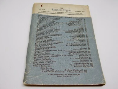 Reader's Digest November 1946 Vintage Magazine ** with portion torn off cover** - Image 1 of 4