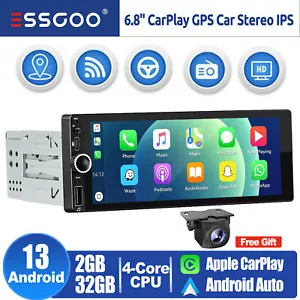 Carplay Single 1 DIN Car Stereo Radio GPS Wifi 7'' Android 12 Touch Screen w/CAM - Picture 1 of 15