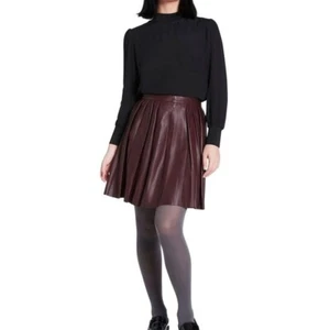 LeatherViz Burgunder Lederröcke, schicker Frühling Lammleder Plissee Minirock - Bild 1 von 5