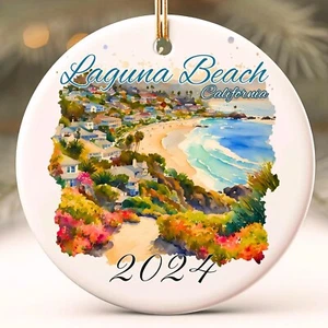 Custom Laguna Beach California Ornament Personalized Ornament Watercolor Beach - Picture 1 of 2