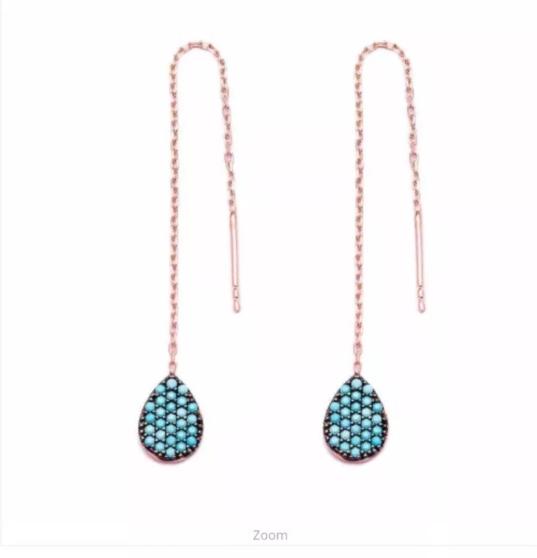 Sterling Silver 925 Threader Teardrop Dangle Earrings With Nano Turquoise Stones - Image 1 of 1