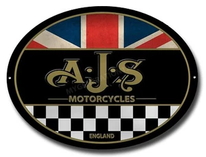 LETRERO DE METAL OVALADO CORTE A MÁQUINA AJS MOTOCICLETAS. HOMBRE CUEVA/GARAJE/TALLER - Imagen 1 de 1