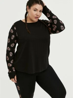 Camisa Torrid Negra Leopardo Calavera Espalda Abierta Manga Larga Nueva con Etiquetas Nueva 1X Foto 1 de 4