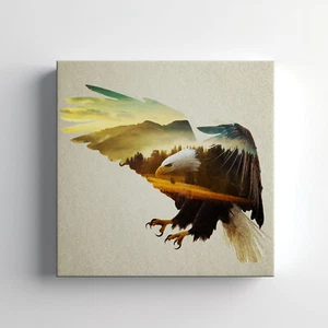 Eagle Bird Sunset Mountains Modern Canvas Print Wall Art Home Decor Wall Hanging - Picture 1 of 10