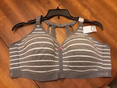 Sujetador CACIQUE 48DD Algodón Ligeramente Forrado - Sin Alambres ~ Gris/Rayas ~ NUEVO CON Etiquetas Foto 1 de 4