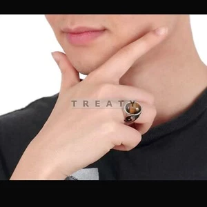 Tiger Eye Oval Cut Gemstone With 925 Sterling Silver Ring For Men's #413 - Picture 1 of 6