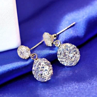18K Yellow Gold Filled Cubic Zirconia Double Round Drop Sparkling Net Earrings - Image 1 of 4