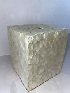 Capiz Shell Tissue Box Holder Natural Seashell Iridescent 6x5x5” Philippines - Picture 1 of 11