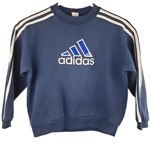 Unisex Adidas Sweatshirt Jumper Cotton Aus Made Girl Boy Size 7 Navy Blue Good - Foto 1 di 6