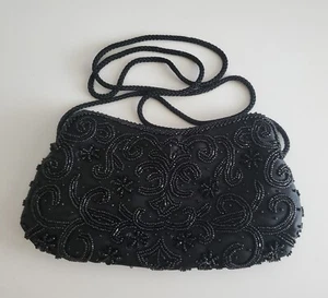 Metaphor Black Beaded Formal Purse attached Mirror - Picture 1 of 4
