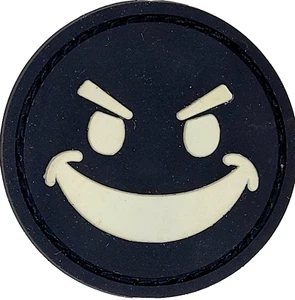 🔥 Smiley Face Evil Grin Tactical Rubber Patch SWAT Black Luminous Glow In Dark - Picture 1 of 24