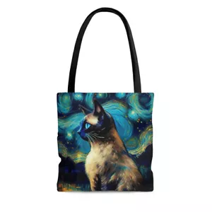 Cat Tote Bag | Siamese Painting Book Bag | Shopping Grocery Bag | Cat Lover Gift - Picture 1 of 7