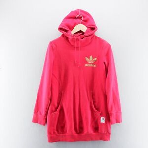 Adidas Womens Hoodie 10 Red Gold Trefoil Graphic Print Pullover Long Sweater