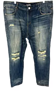 Embellish Moto Jeans Men 40×35 Blue Biker Factory Distressed Baggy NEW NWT - Picture 1 of 8