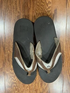 Reef Men's Fanning Bottle Opener Flip Flops Sandals Sz 13 - Brown Cream Thong - Picture 1 of 5