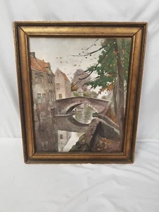 Framed Willem Alexander Knip Oil on Canvas Painting " Bridge over a canal" - Picture 1 of 7