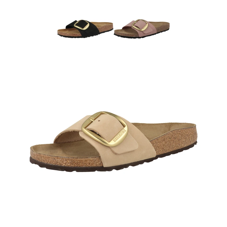 Birkenstock Madrid Big Buckle En Cuir Nubuck Sandales Étroit Femme Chaussons - Photo 1/1