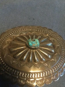 Sterling Silver handmade Concho Natural Turquoise Belt Buckle 3 inche x2-3/4 - Picture 1 of 15