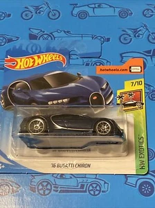 2019 Hot Wheels HW Exotics Car 16 Bugatti Chiron Navy Blue Short Card 🚗 - Picture 1 of 2