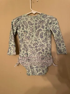Ruffle Butts Green/Blue Paisley Rashguard Swimsuit, 18-24 Months, Pre-owned - Picture 1 of 3