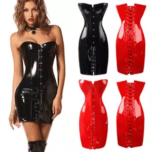 Corset Pvc Dress Tight Patent Leather Corset Lingerie Women's Bodysuit Uniform - Picture 1 of 7