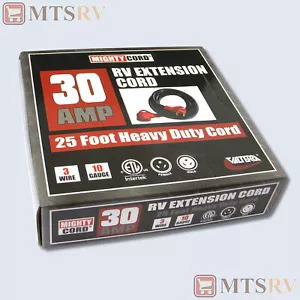 Valterra 25 ft 30A Mighty Cord Heavy Duty RV Extension Cord - Black/Red Handles - Picture 1 of 3
