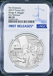 2021 Simpsons Family Marge & Maggie $1 1oz .9999 Silver COIN NGC MS70 FR - Picture 1 of 2